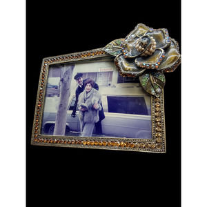 Vintage PAPYRUS Jeweled Rhinestone 3.5x5 Picture Frame Enamel Flower